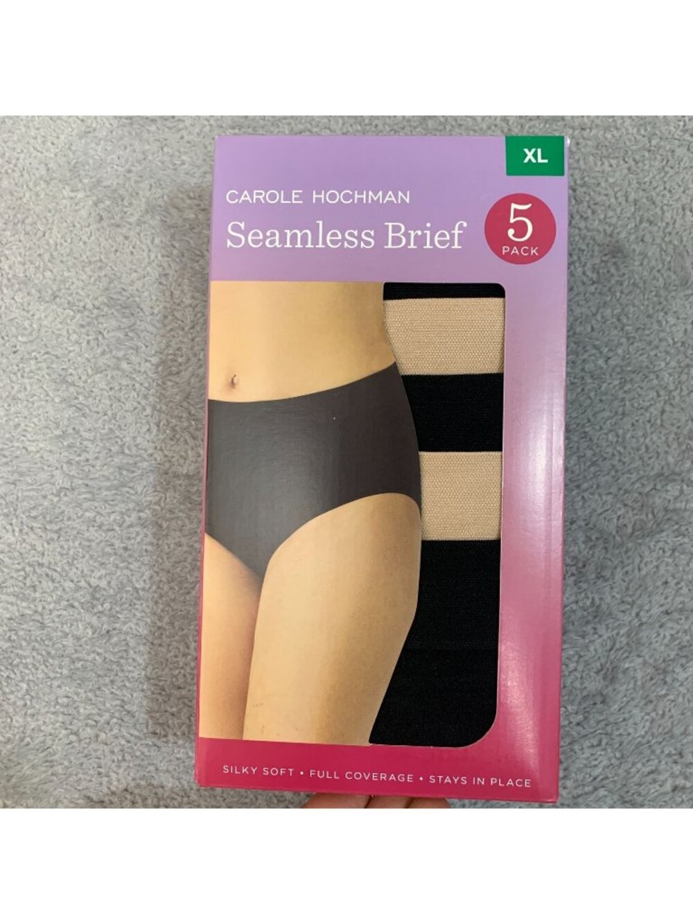 NWT Black Beige Carole Hochman Women’s XL Seamless Brief 5-Pack   Q0042